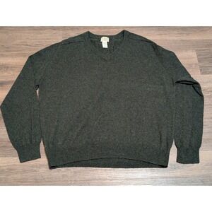 LL Bean 100 Lambswool V Neck Sweater Mens XL Dark Green Pullover